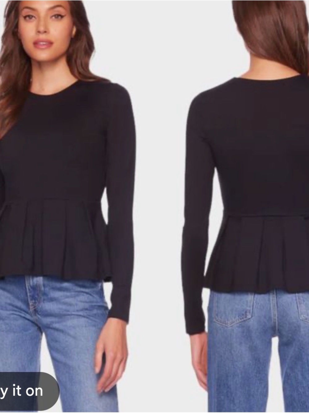 Susana Monaco Women's Black Peplum Long-Sleeve Top XL Dark Navy Blue